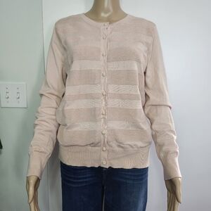 CHARTER CLUB Womens Light Peach Button Down Cardigan Rib Knit Front Large Casual